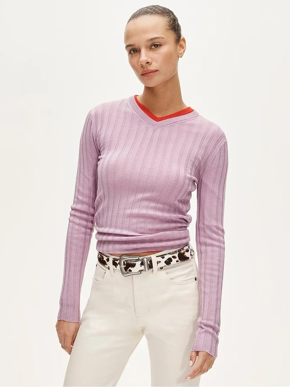 J. Crew Lilac Ribbed V-Neck Sweater